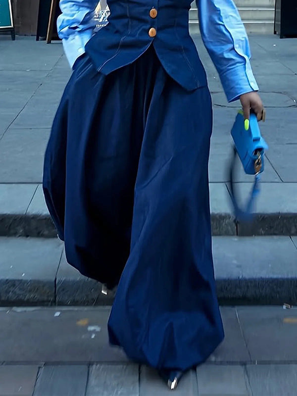 Harem Pants Loose Pleated Solid Color Jean Pants Bottoms