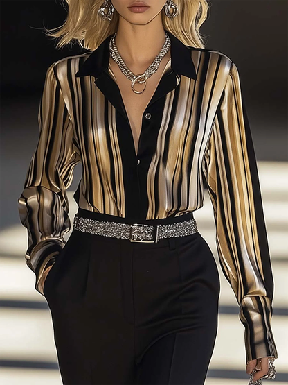 Long Sleeves Buttoned Striped Lapel Blouses&Shirts Tops