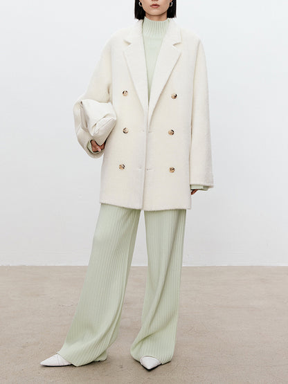 Solid Color High-Neck Long Sleeves Sweater Top + Wide Leg Pants Bottom Two Pieces Set