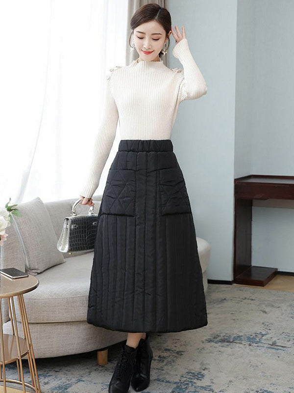 Vintage Loose Elasticity High-Waisted A-Line Padded Skirt Bottom