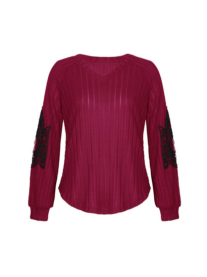 Long Sleeves Loose Split-Joint V-Neck T-Shirts Tops