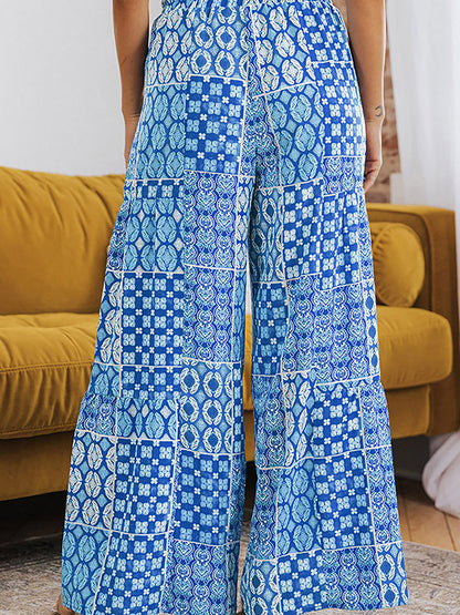 High Waisted Loose Drawstring Pleated Printed Pants Trousers