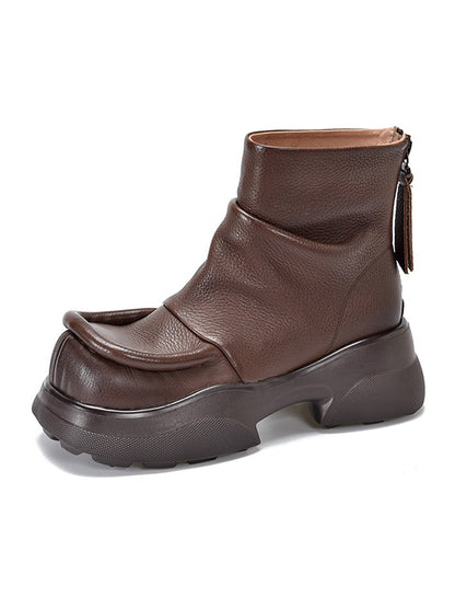 Platform Round-Toe Solid Color Zipper Boots