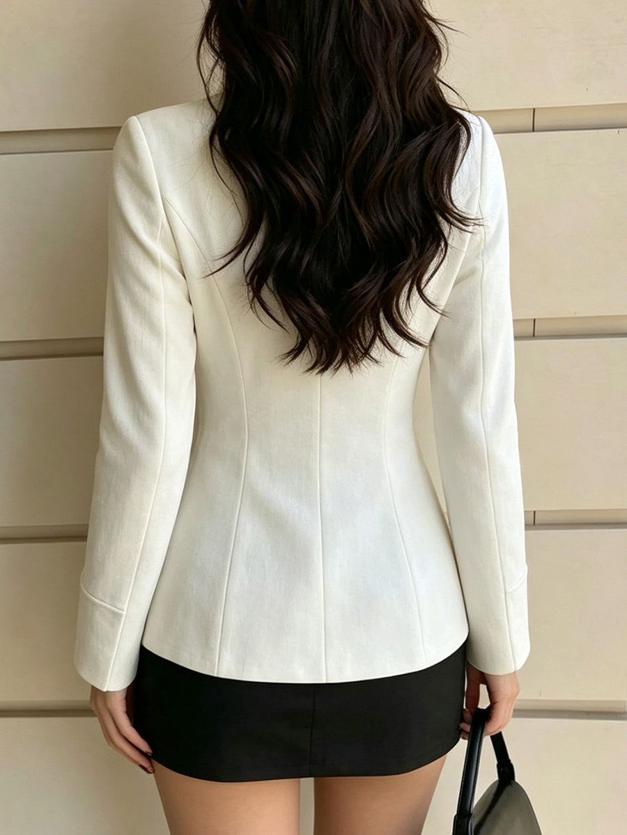 Zipper Solid Color Skinny Long Sleeves Stand Collar Blouses&shirts Tops
