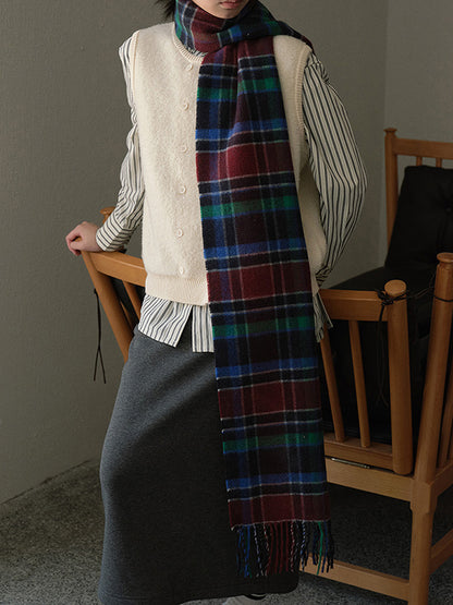 Keep Warm Plaid Tasseled Scarf