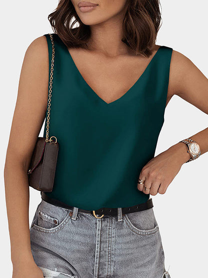 Loose Sleeveless Solid Color V-Neck Vest Top