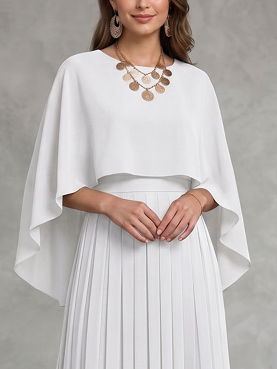 Solid Color High-low False Two Round-neck Blouses&shirts Tops