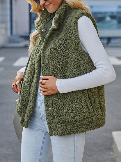Loose Sleeveless Solid Color Stand Collar Vest Outerwear
