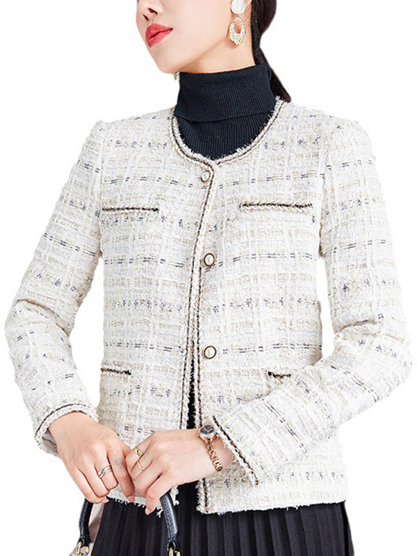 Long Sleeves Buttoned Split-Joint Round-Neck Outerwear