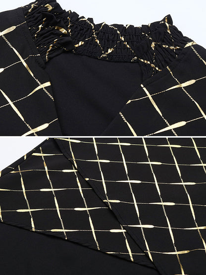 Long Sleeves Loose Bronzing Elasticity Split-Joint V-Neck Blouses&Shirts Tops