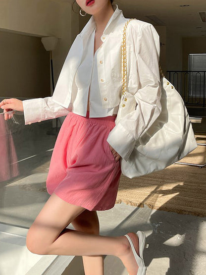 Lapel False Two Buttoned Pockets Solid Color Inner Shirts   Outerwear Blouses&Shirts Tops