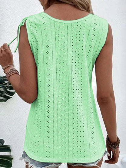 Loose Plus Size Buttoned Hollow Pleated Split-Joint Tied U-neck Vest Top