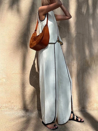 Sleeveless Asymmetric Split-Joint Round-Neck Tank Top