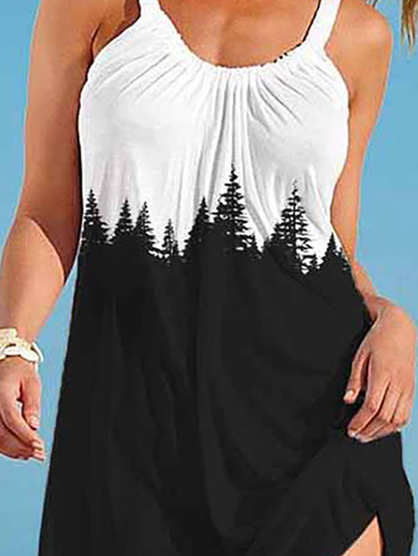 A-Line Loose Pleated Printed Spaghetti-Neck Mini Dresses