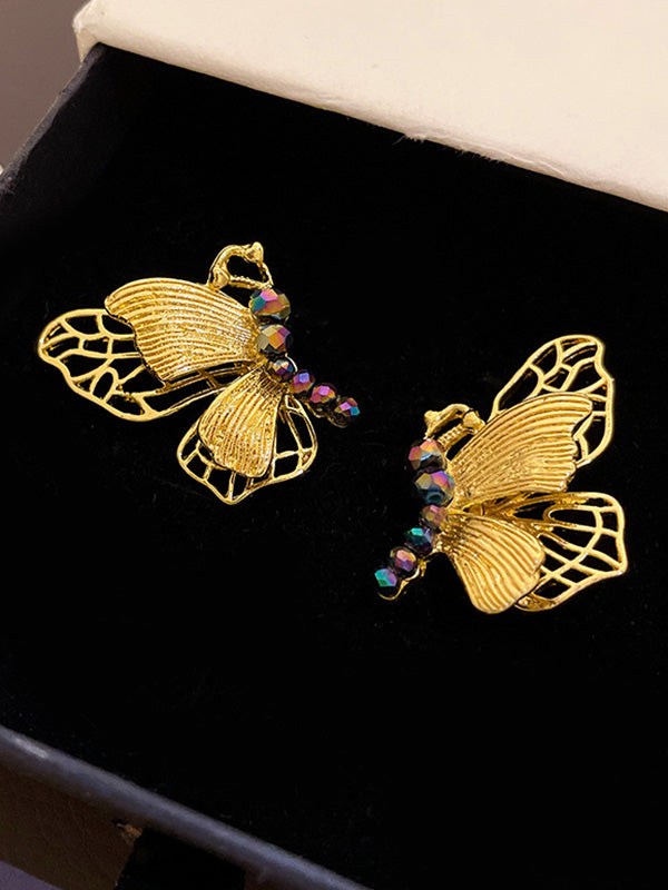 Butterfly Shape Rhine Stones Drop Earrings