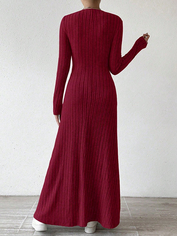 Long Sleeves Skinny Solid Color V-Neck Maxi Dresses Sweater Dresses