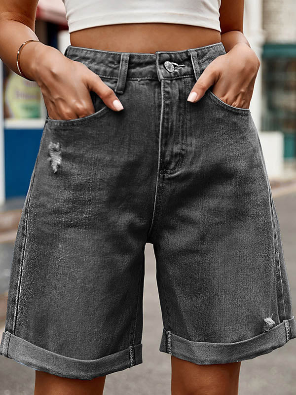 High Waisted Loose Buttoned Pockets Jean Pants Bottoms Shorts Bottoms