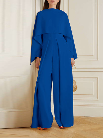 Long Sleeves Wrap Solid Color Zipper Jumpsuits