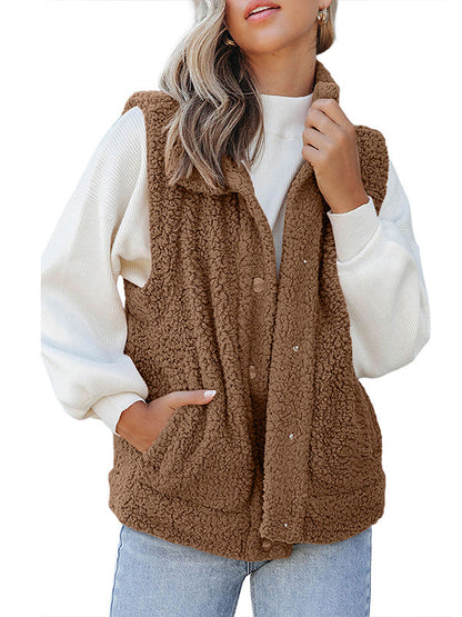Loose Sleeveless Solid Color Stand Collar Vest Outerwear