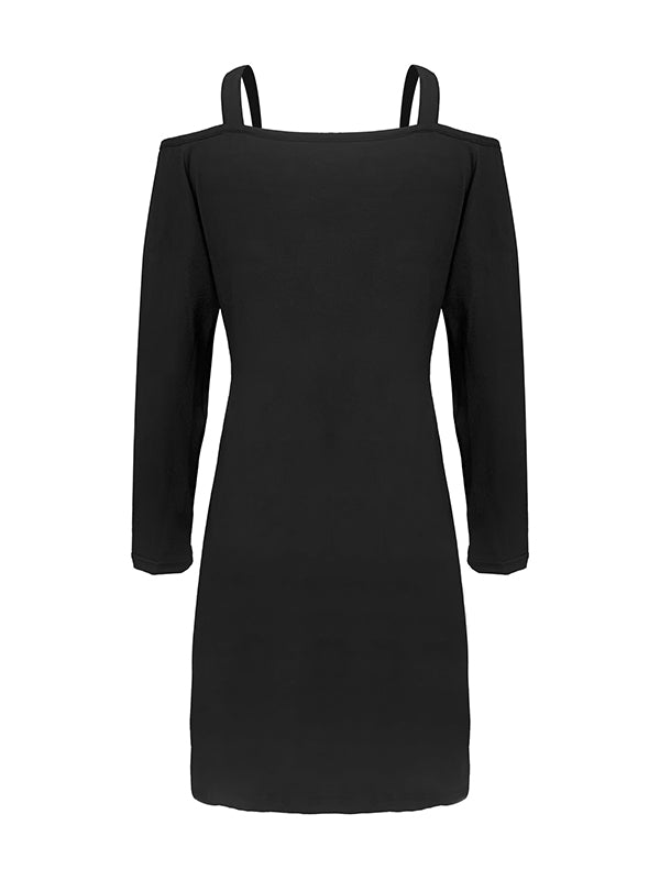 A-Line Long Sleeves Hollow Solid Color Cold Shoulder Mini Dresses