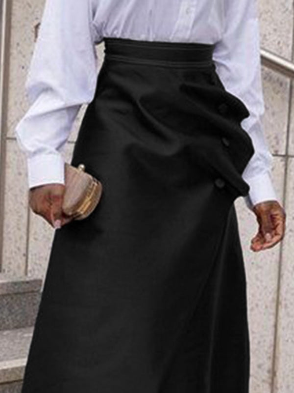 A-Line Loose Asymmetric Buttoned Pleated Split-Joint Skirts