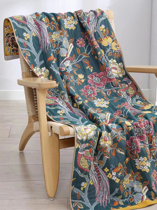 Deep Green Garden Jacquard Cotton Gauze Large Bath Towel