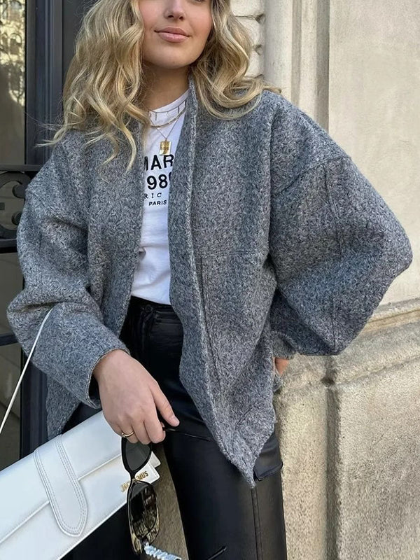 Long Sleeves Loose Split-Joint Round-Neck Outerwear