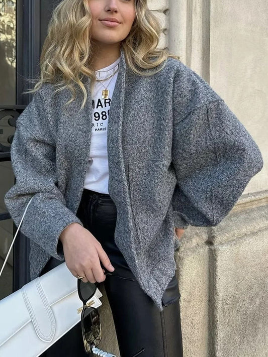 Long Sleeves Loose Split-Joint Round-Neck Outerwear