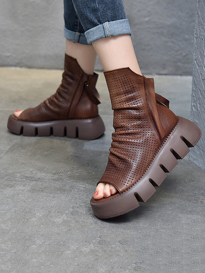 High-Top Open Toe Mesh Zipper Platform Shoes Sandals