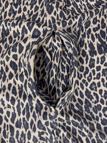 High Waisted Loose Contrast Color Leopard Pleated Pockets Split-Joint Zipper Hooded Anklets Jumpsuits