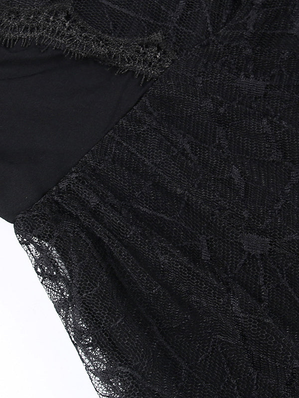 Halloween Gauze Solid Color Split-Joint Spaghetti-Neck Mini Dresses