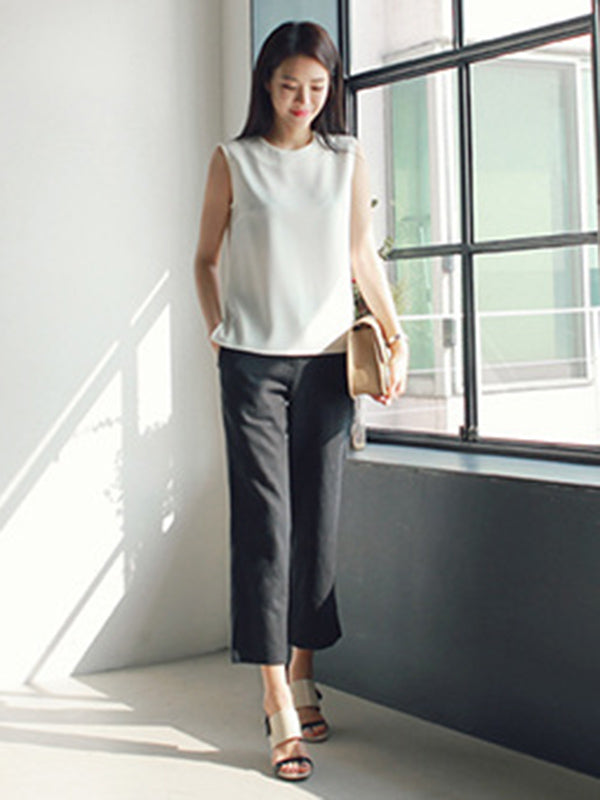 Linen Chic Plus Size Loose Casual Split-Side Ninth Pants