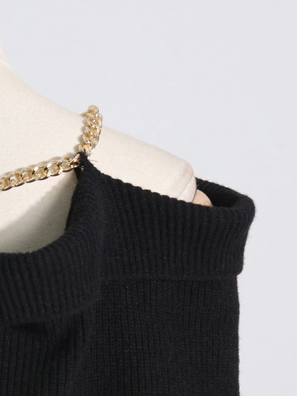 Long Sleeves Loose Chains Heaps Collar Knitwear Pullovers Sweater Tops