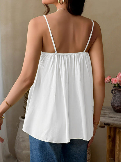 Loose Sleeveless Jacquard Pleated Solid Color Spaghetti-Neck Tank Top