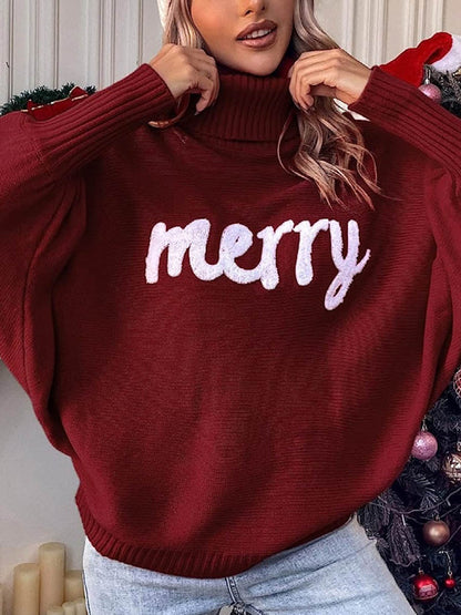 Long Sleeves Loose Contrast Color Printed Split-Joint High Neck Sweater Tops