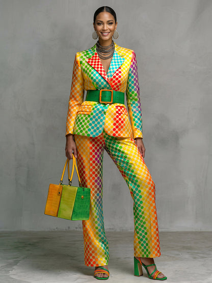Polka-Dot Pockets Gradient Contrast Color Colorful Wide Leg Loose Trousers Suit Pants