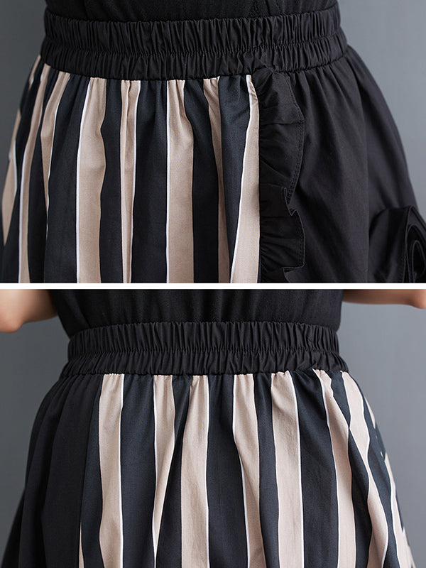 Elastics High Waisted Loose Flower-Embellished Split-Joint Skirts Bottoms