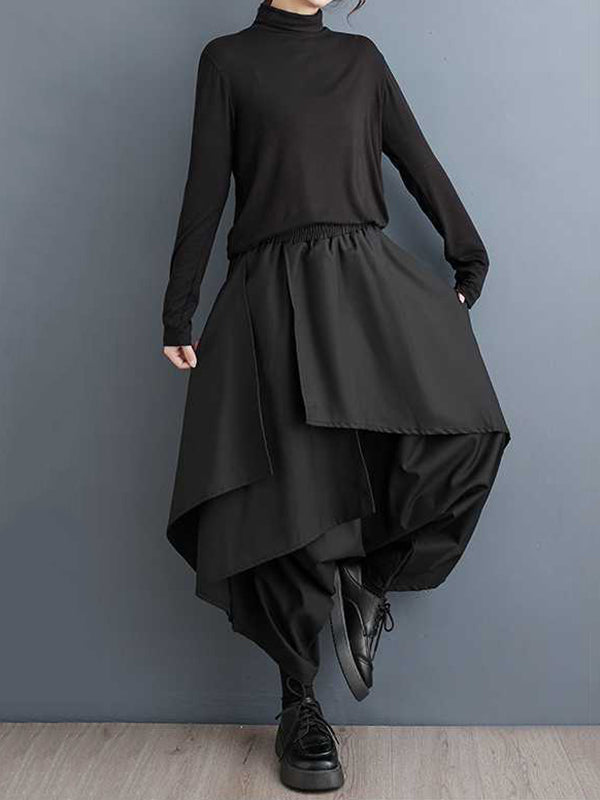 High Waisted Loose Asymmetric Elasticity Layered Solid Color Culotte