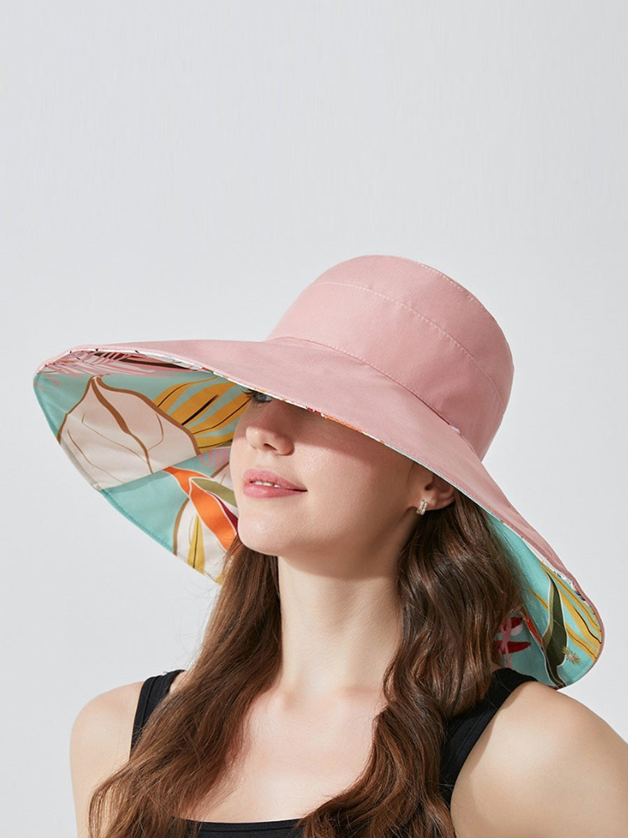 Women Summer Artsy Flower Dual-side Wearing Sunproof Hat