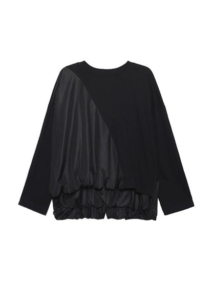 Solid Color Loose Long Sleeves Asymmetric Pleated Split-Joint Round-Neck Shirts Top +  Pants Bottom Two Pieces Set