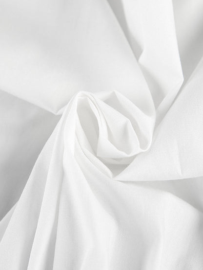 Elasticated Waist High Waisted Pleated Solid Color Split-Joint Tied Waist Round-Neck Blouses&Shirts Tops
