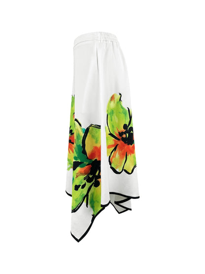 A-Line High Waisted Flower Print Pockets Skirts Bottoms