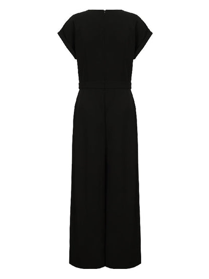 Cap Sleeve Wide Leg Solid Color Jumpsuits