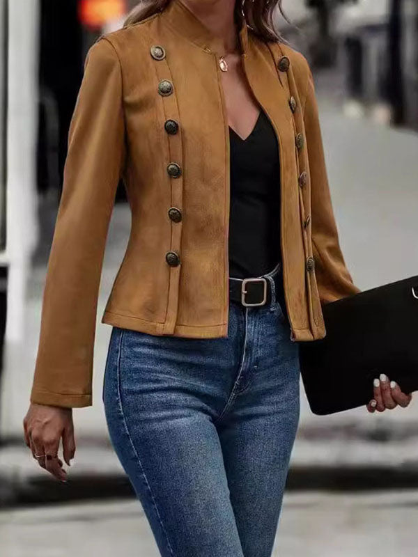 Long Sleeves Loose Buttoned Split-Joint Stand Collar Outerwear