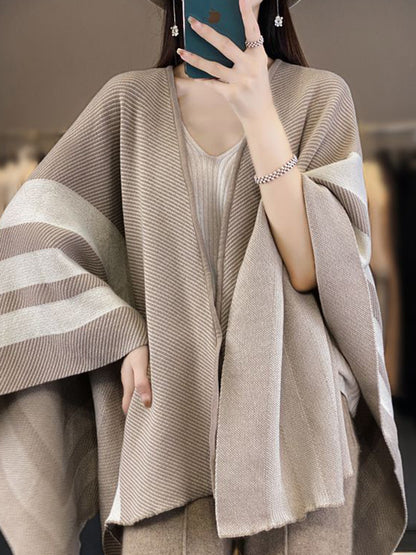 Contrast Color Striped Cape Shawl&Scarf