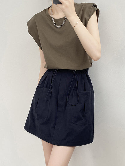 Loose Sleeveless Split-Joint Round-Neck T-Shirts Tops