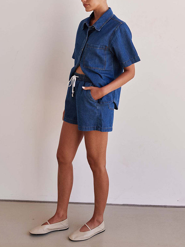 Loose Short Sleeves Split-Joint Lapel Blouses&Shirts Tops