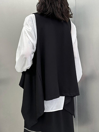 Irregularity Loose Pockets Solid Color Heaps Collar T-Shirts Vest Top