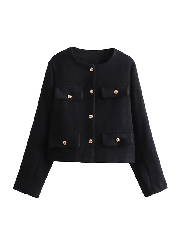 Long Sleeves Loose Buttoned Split-Joint Round-Neck Outerwear