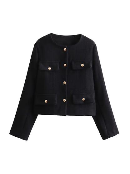 Long Sleeves Loose Buttoned Split-Joint Round-Neck Outerwear